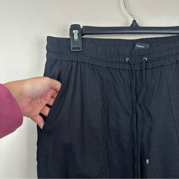 Theory Cortland Joggers Womens 12 Black Linen Casual Minimalist Pull On Pants - Picture 5 of 10